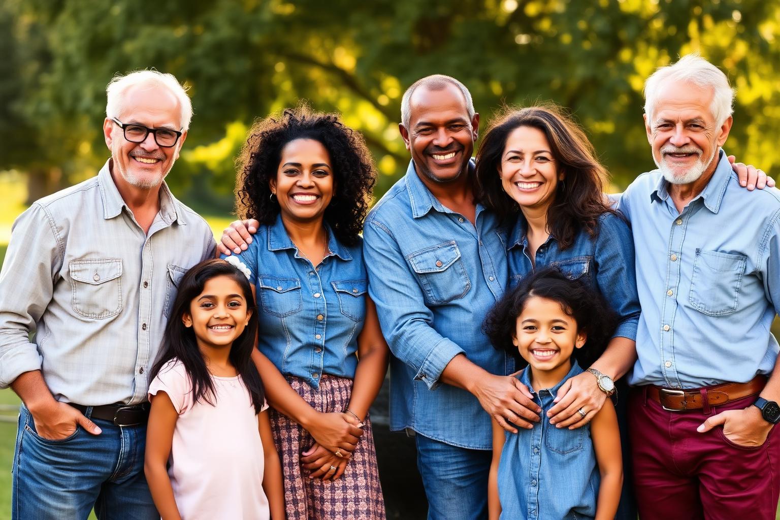 A diverse family standing together